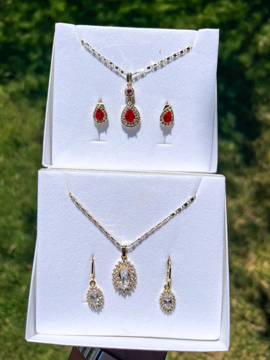 Juego de Cadena, Dije y Arete de Chapa de Oro